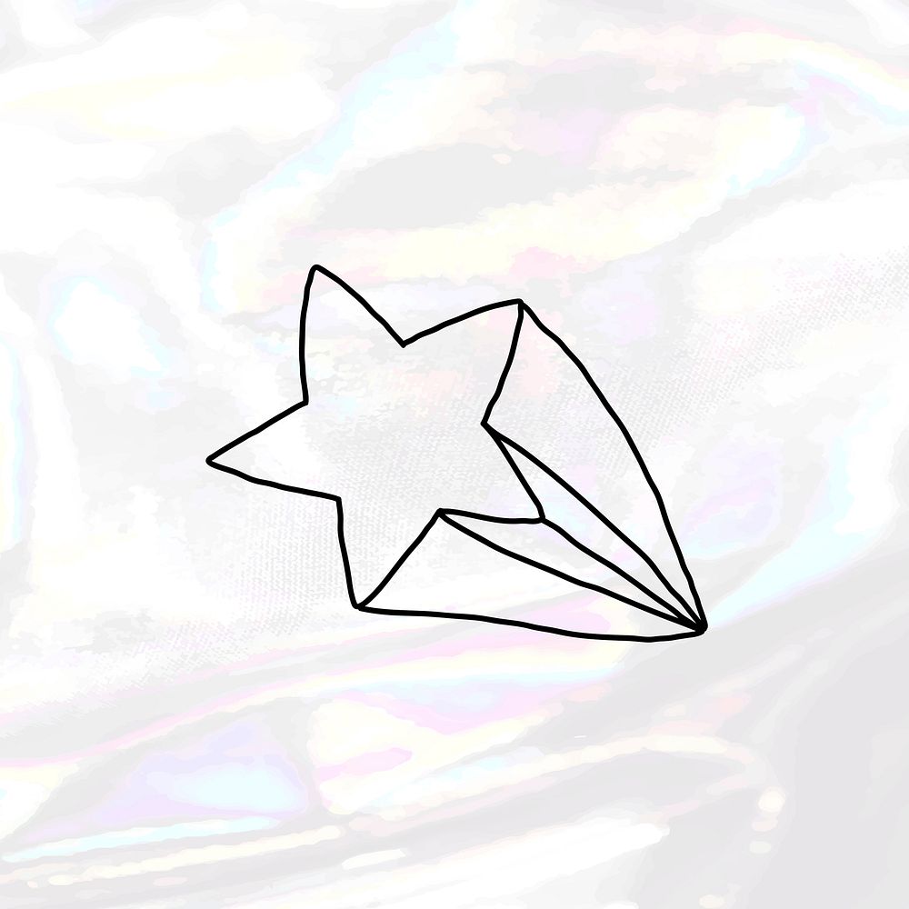 Hand drawn shooting star on a holographic background vector