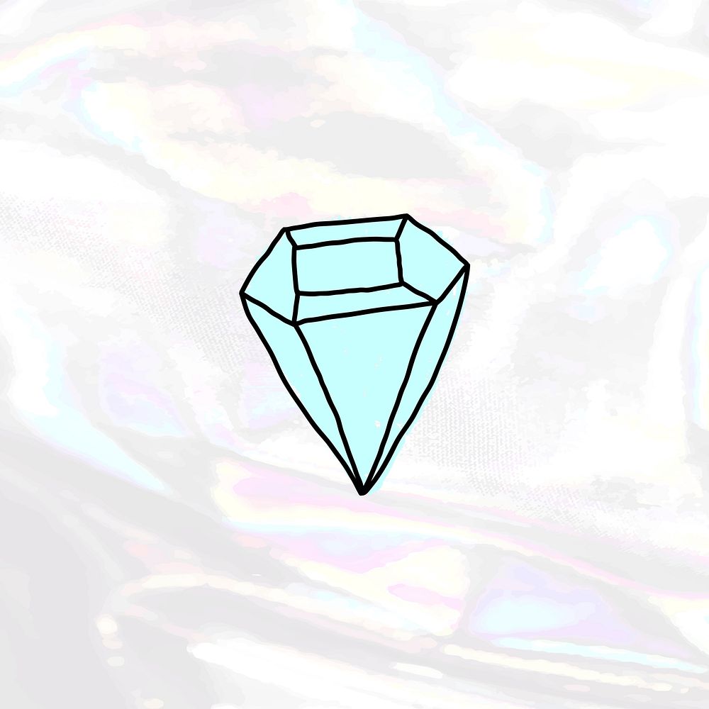 Hand drawn blue diamond on a white holographic background vector