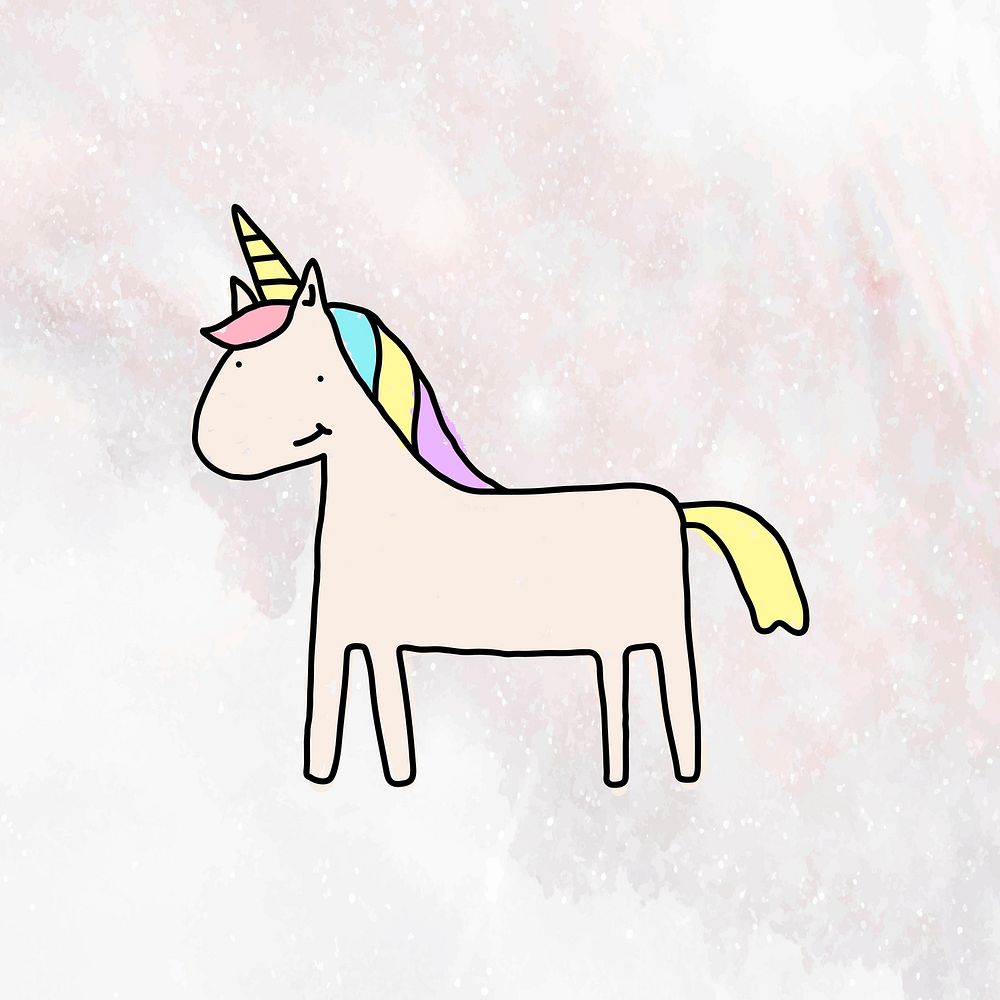 Hand drawn cute unicorn doodle style on marble background vector