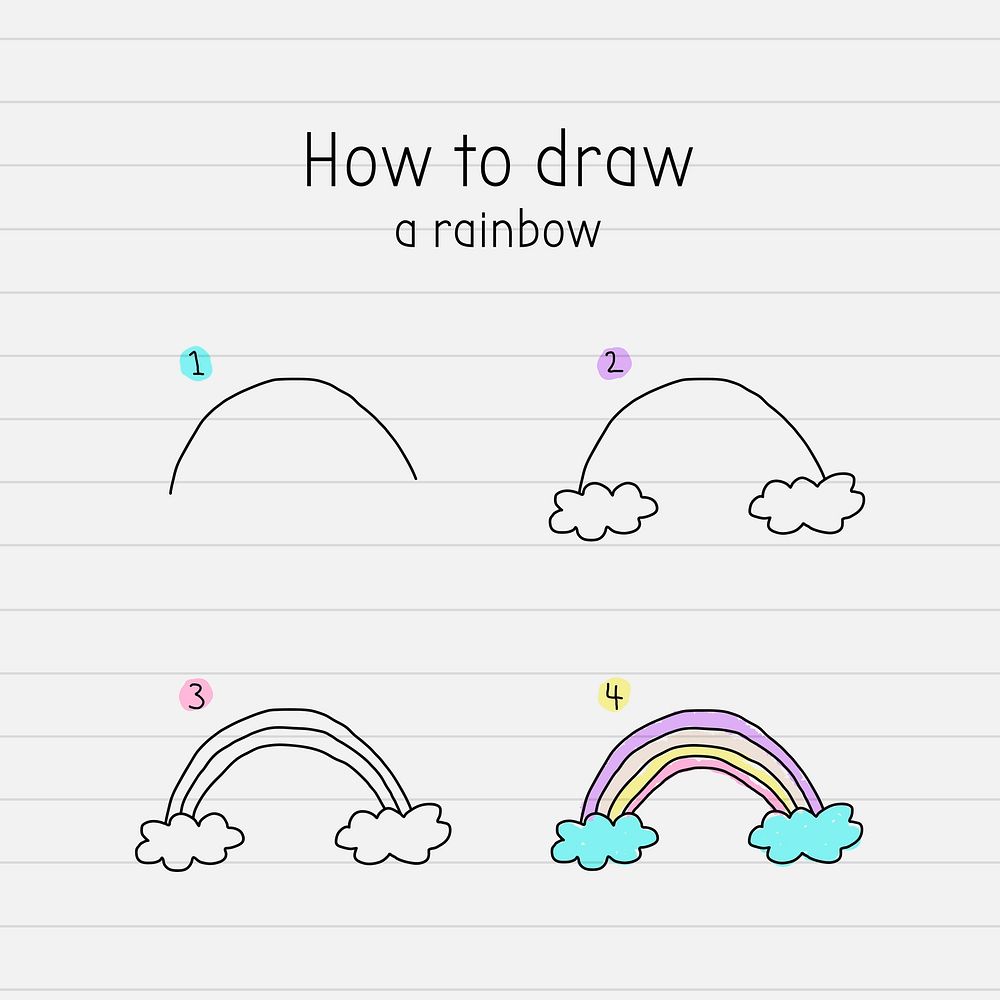 How to draw a rainbow doodle tutorial vector