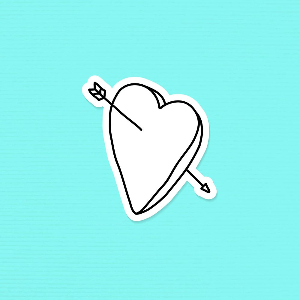Doodle lack and white heart with an arrow journal sticker on a blue background vector