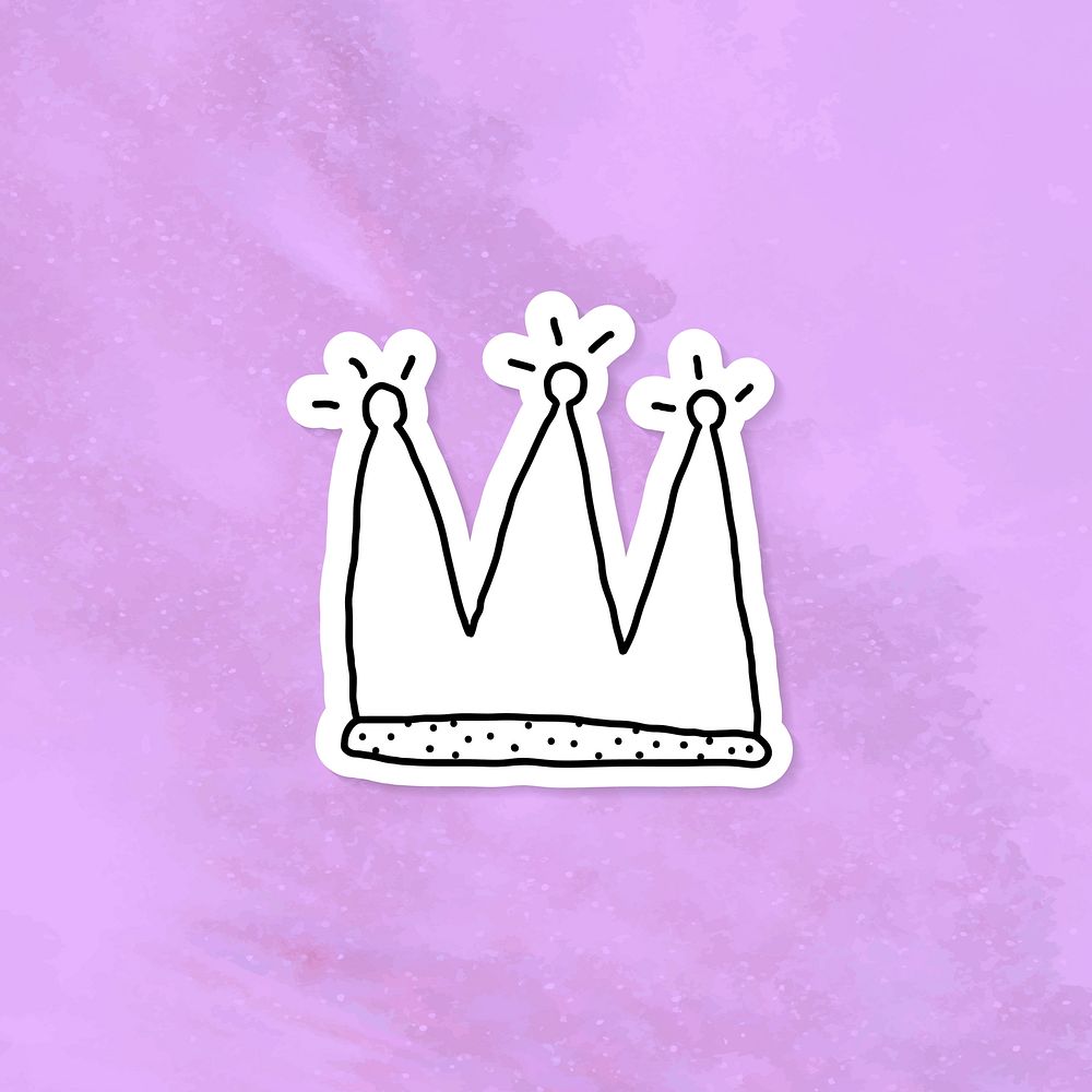 Doodle crown journal sticker with a white border on purple background vector