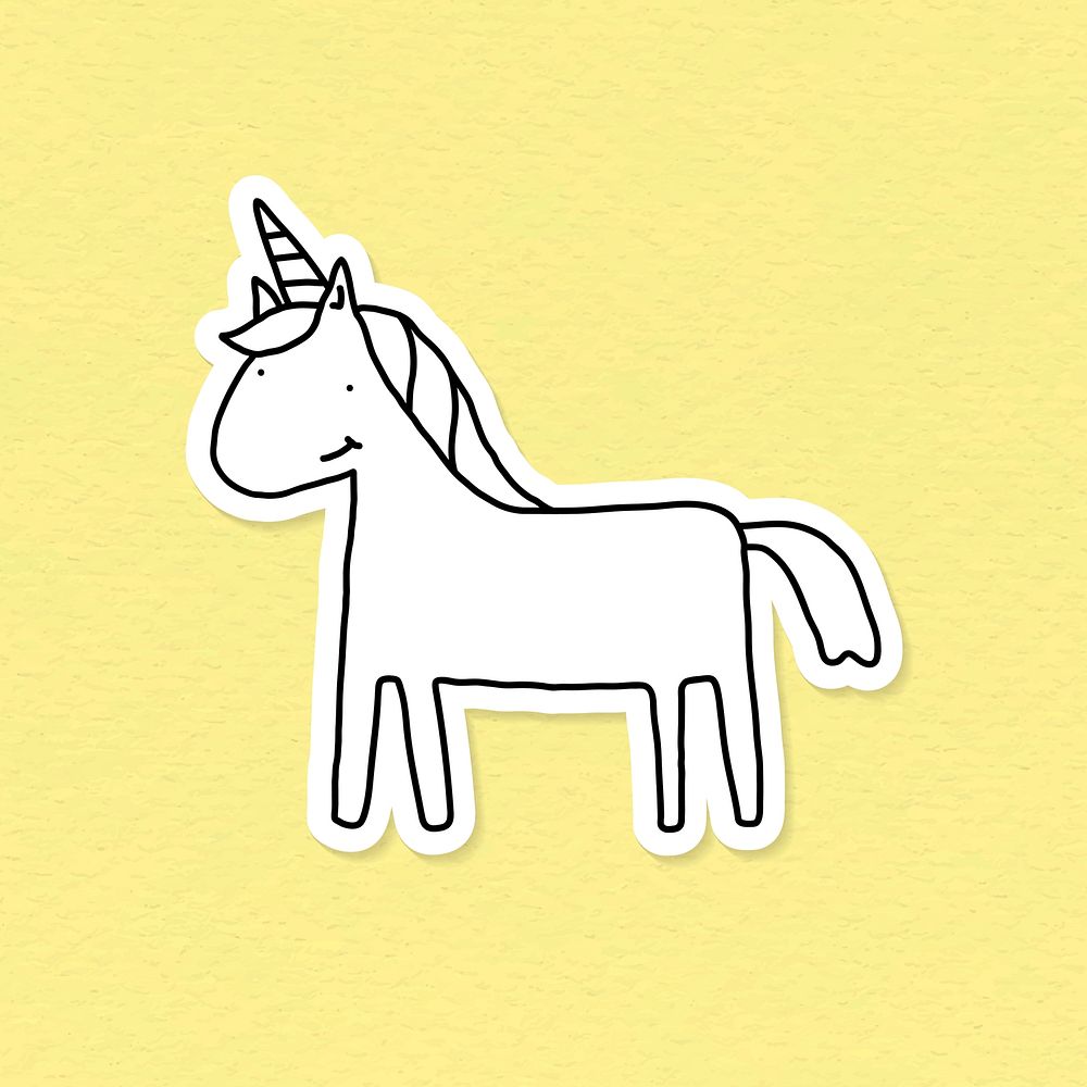 Cute black and white unicorn journal sticker on a yellow background vector