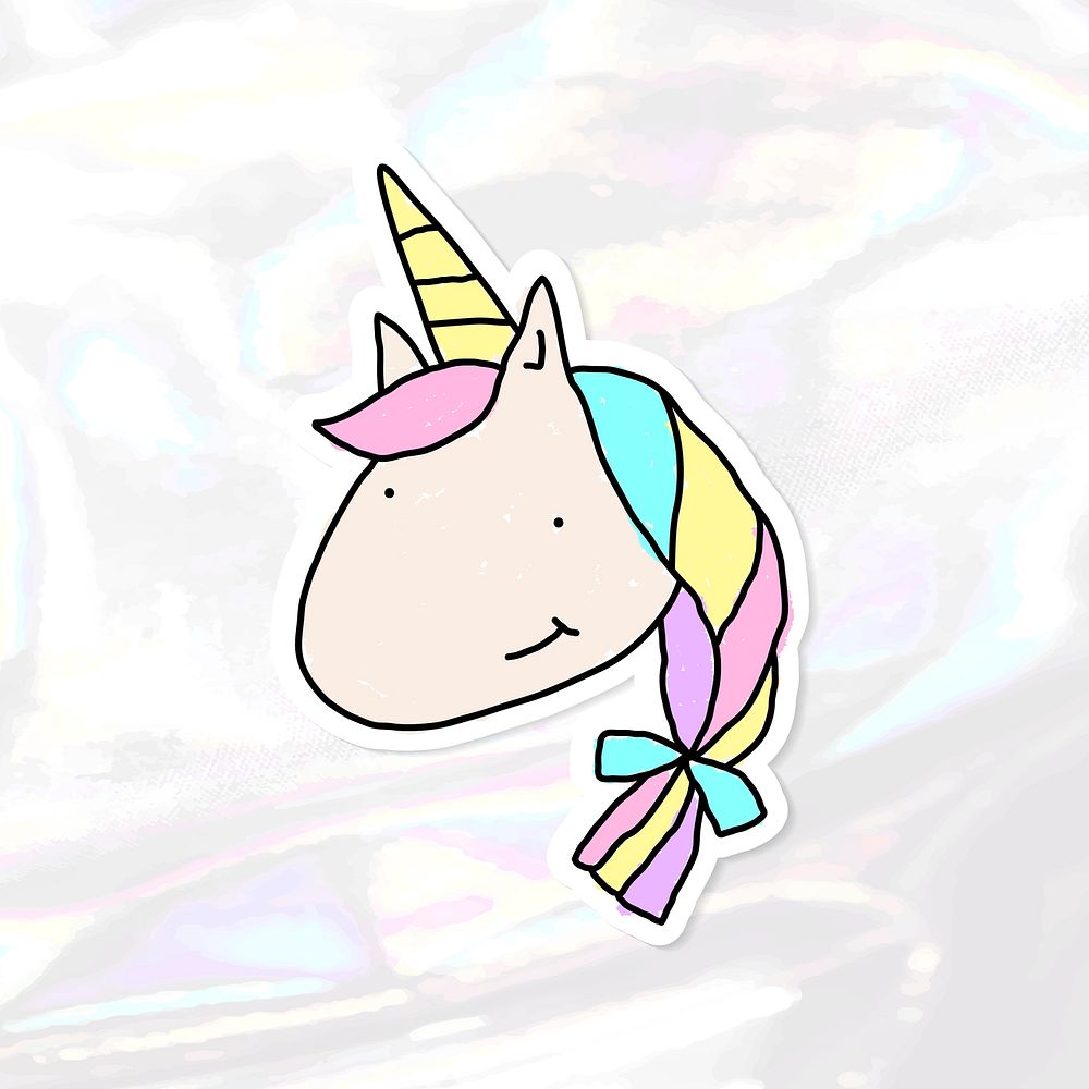 Cute pastel unicorn journal sticker on a holographic background vector