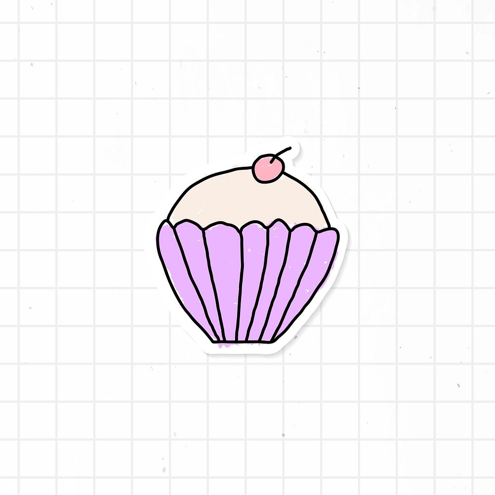 Doodle cupcake journal sticker with a white border on a grid background vector