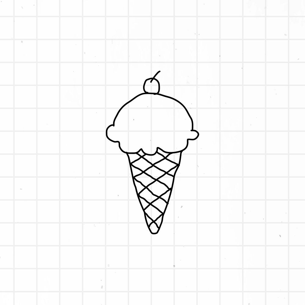 Hand drawn ice cream in a cone on a grid background vector