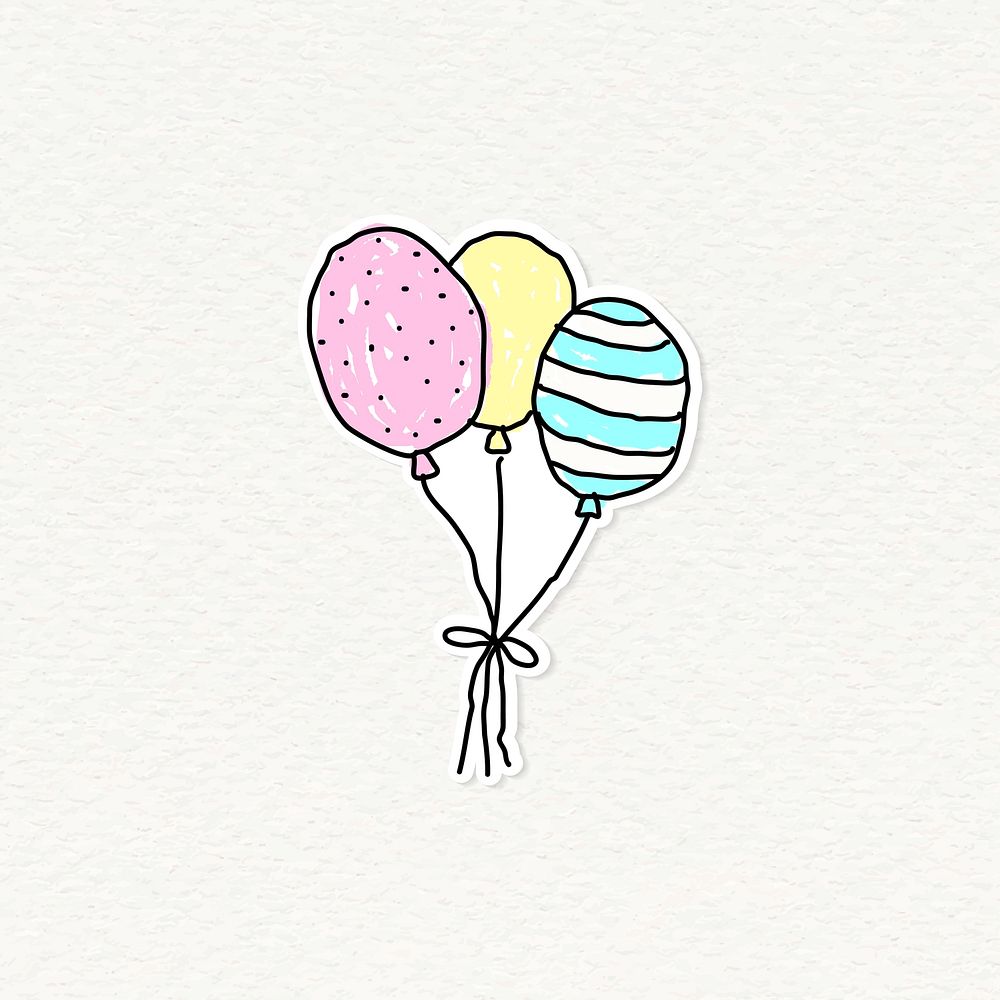Doodle colorful balloons journal sticker on a beige background vector