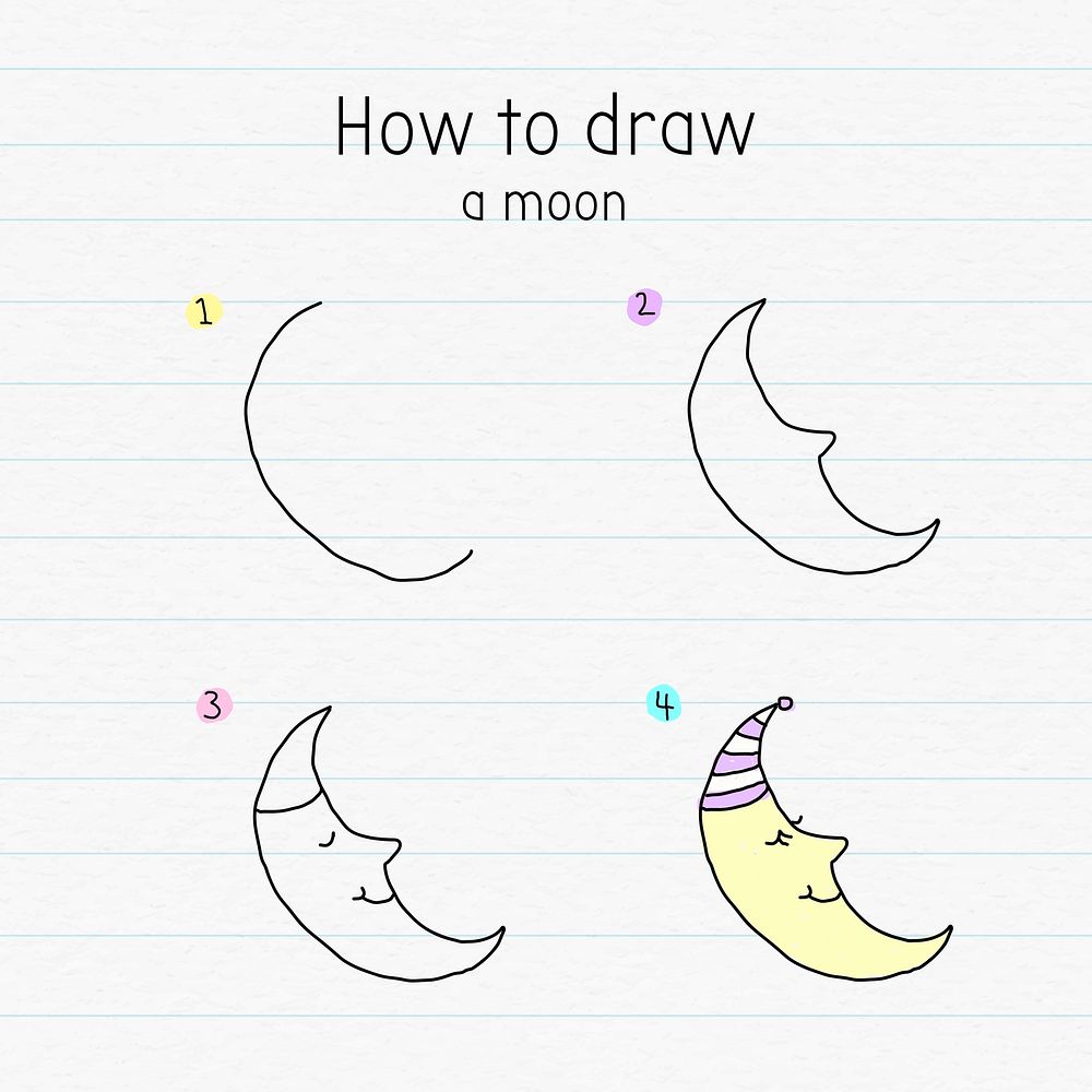 How to draw a moon doodle tutorial vector