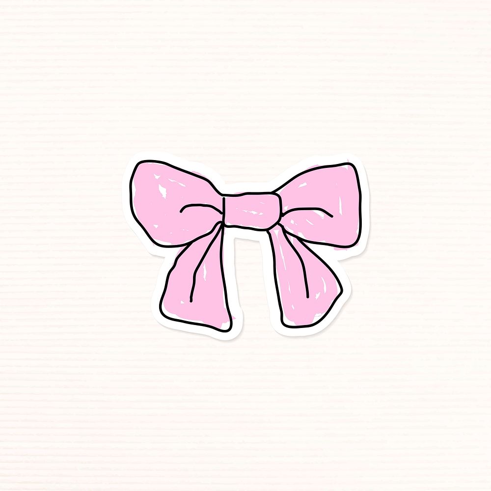 Doodle pink bow journal sticker with a white border on a beige background vector