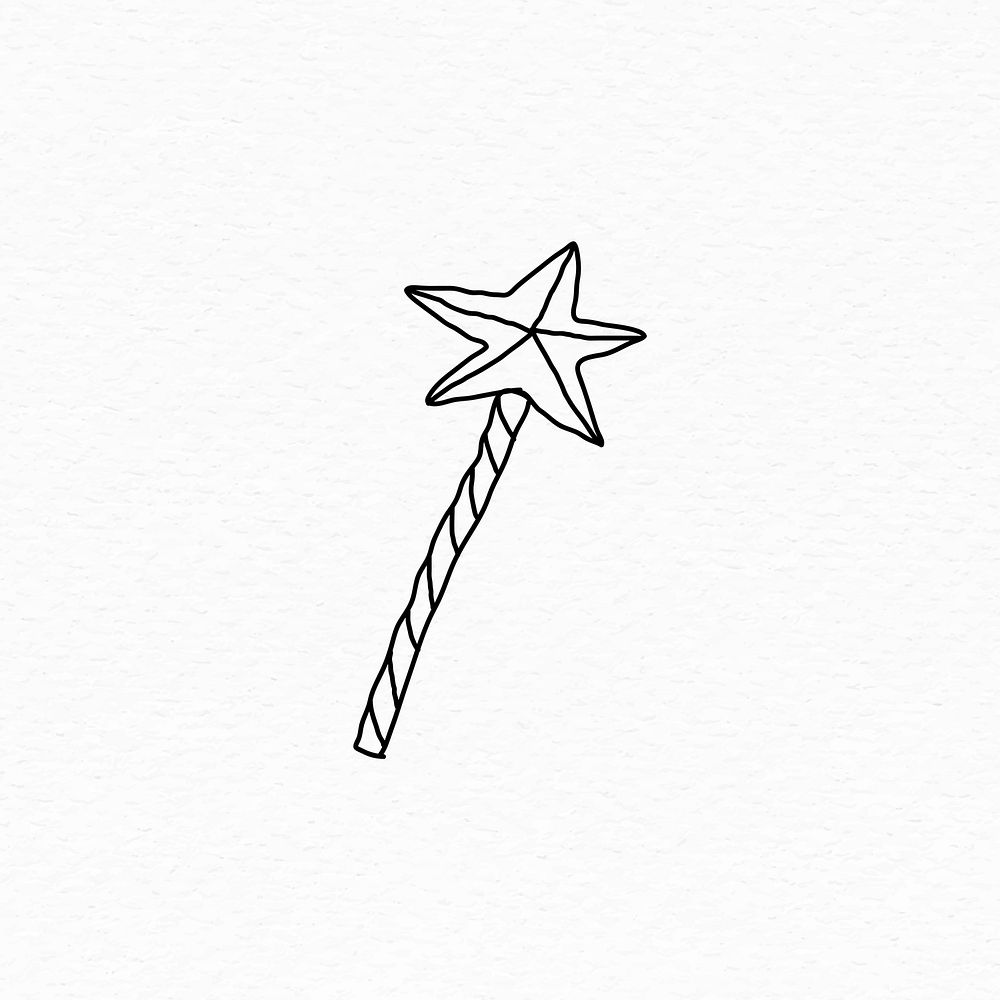 Black and white star fairy wand doodled on a white background vector