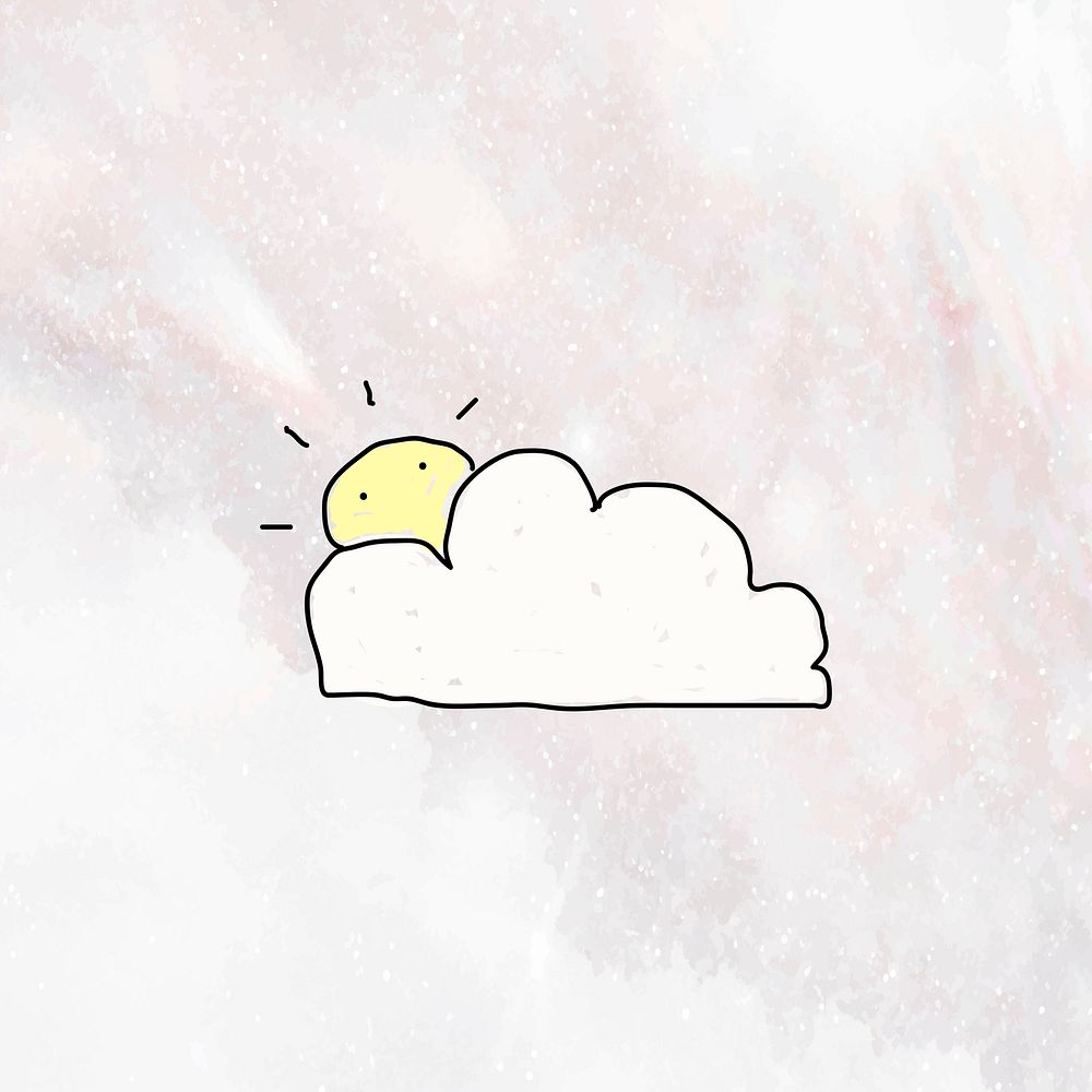 Hand drawn cloud and sun on a marble background vector