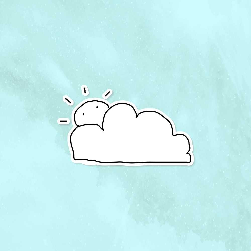 Doodle cloud and sun journal sticker with a white border on a blue background vector