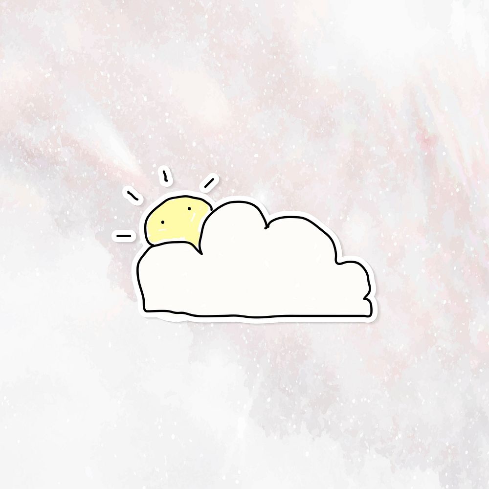 Doodle cloud and sun journal sticker with a white border on a marble background vector