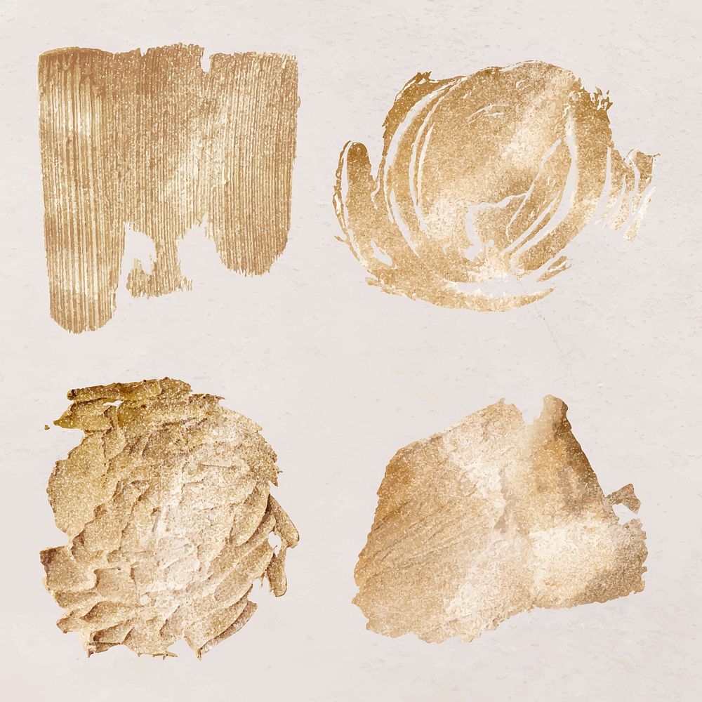 Sparkle gold paint vector brush stroke collection