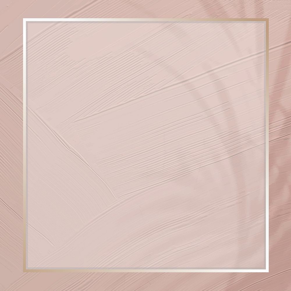 Gold border frame vector on dull pink background with leaf shadow