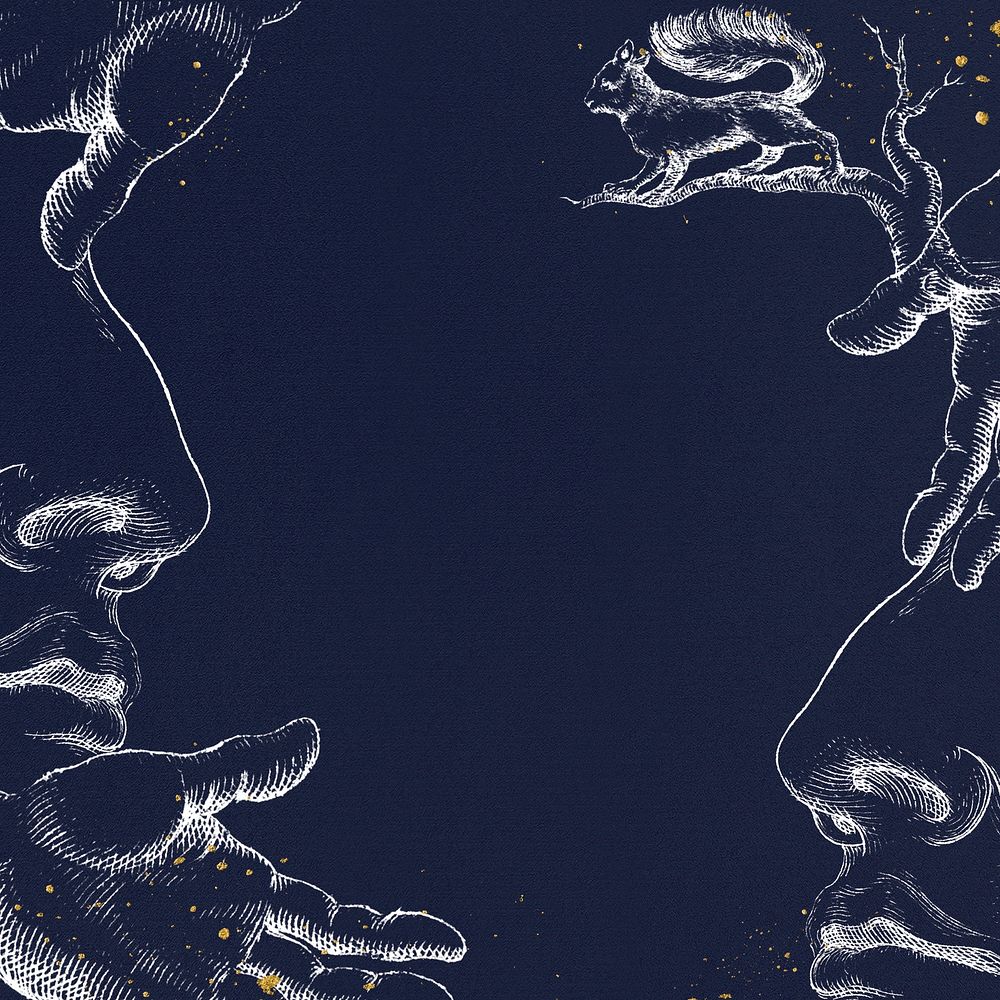 Human noses and hands on dark blue background 