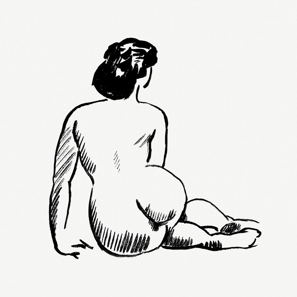 Sketch woman back view vintage illustration