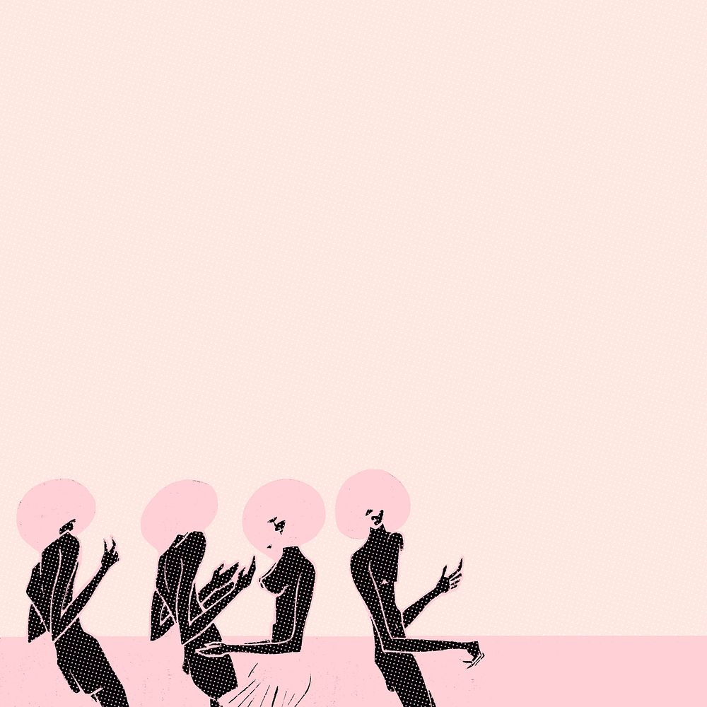 Dancing women halftone pink background