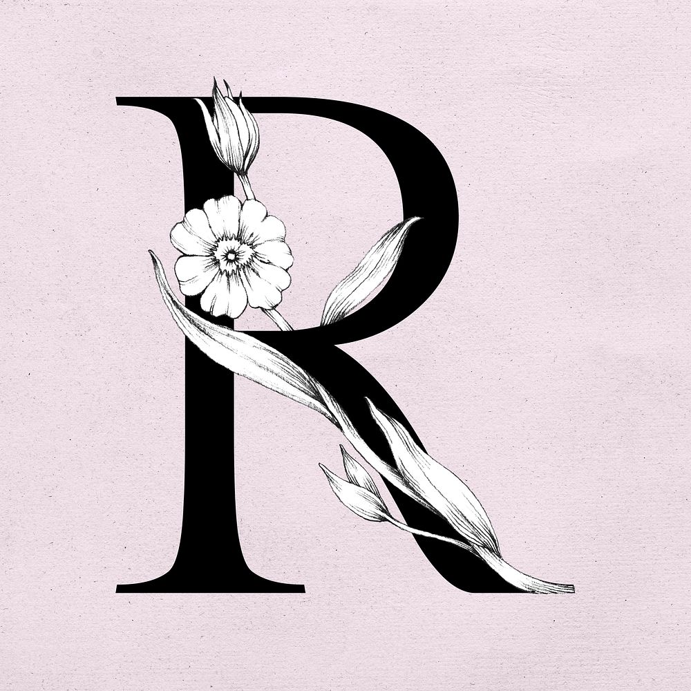 Font r vintage letter floral typography