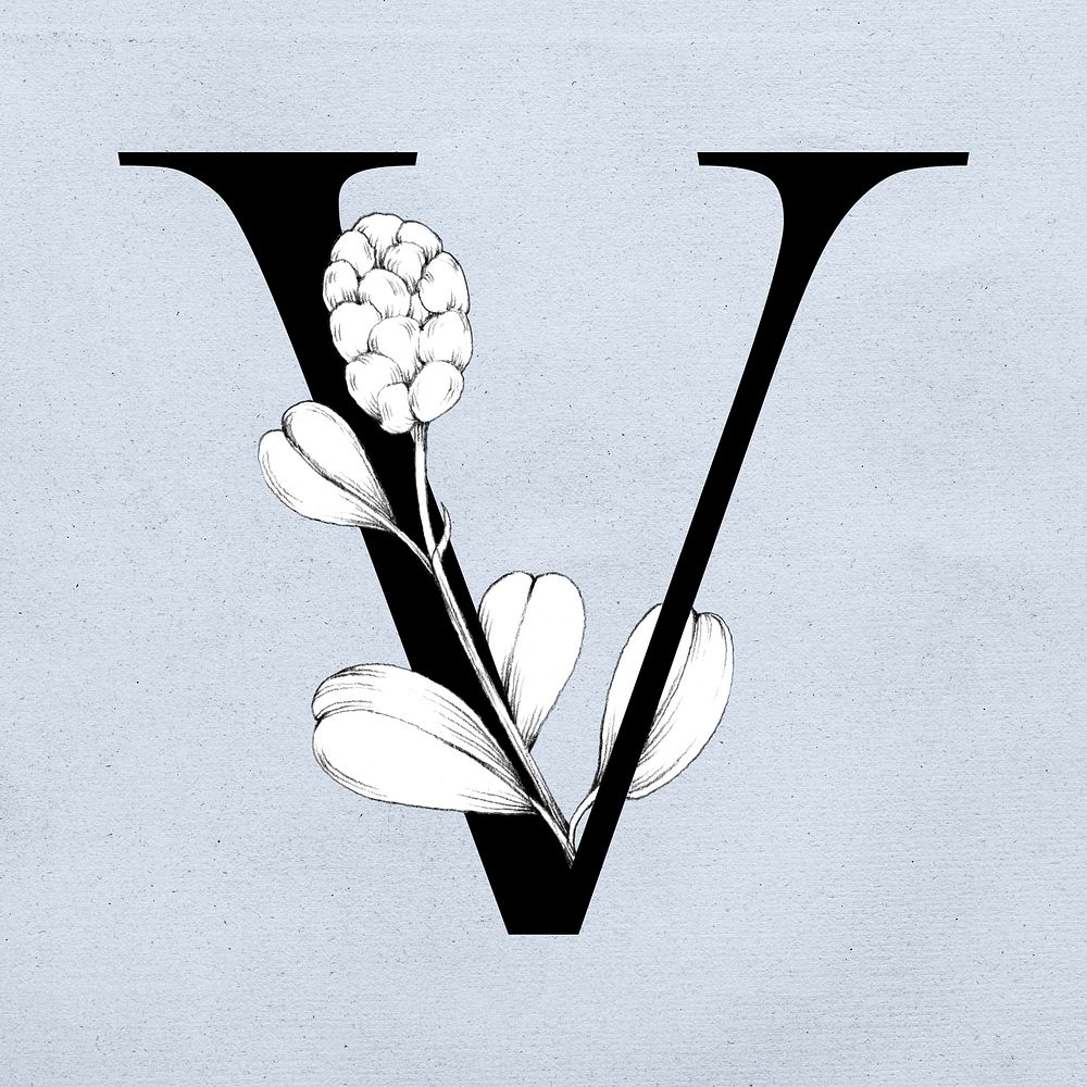 Font v vintage letter floral typography