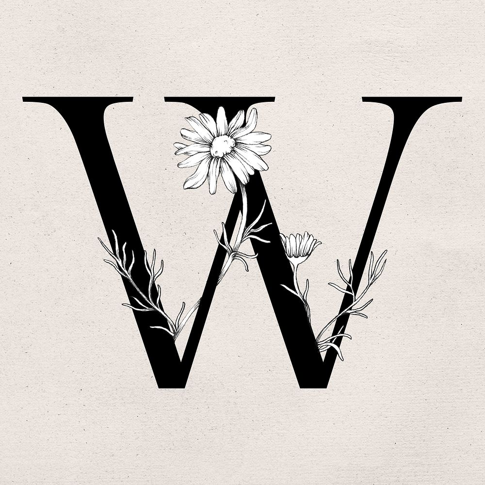 Font w vintage letter floral typography