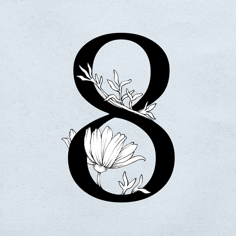 Number 8 font botanical decorated typography