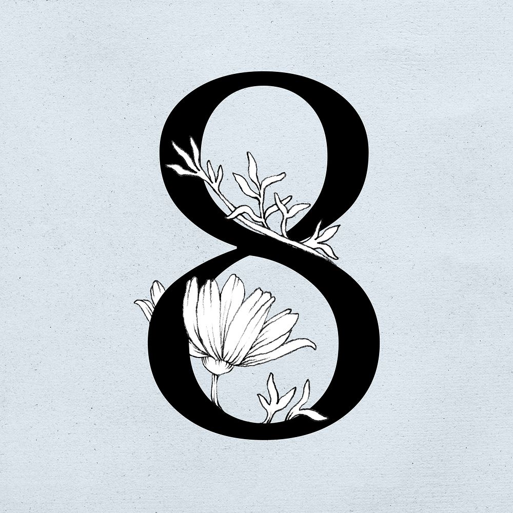 Number 8 font botanical decorated | Premium Photo - rawpixel