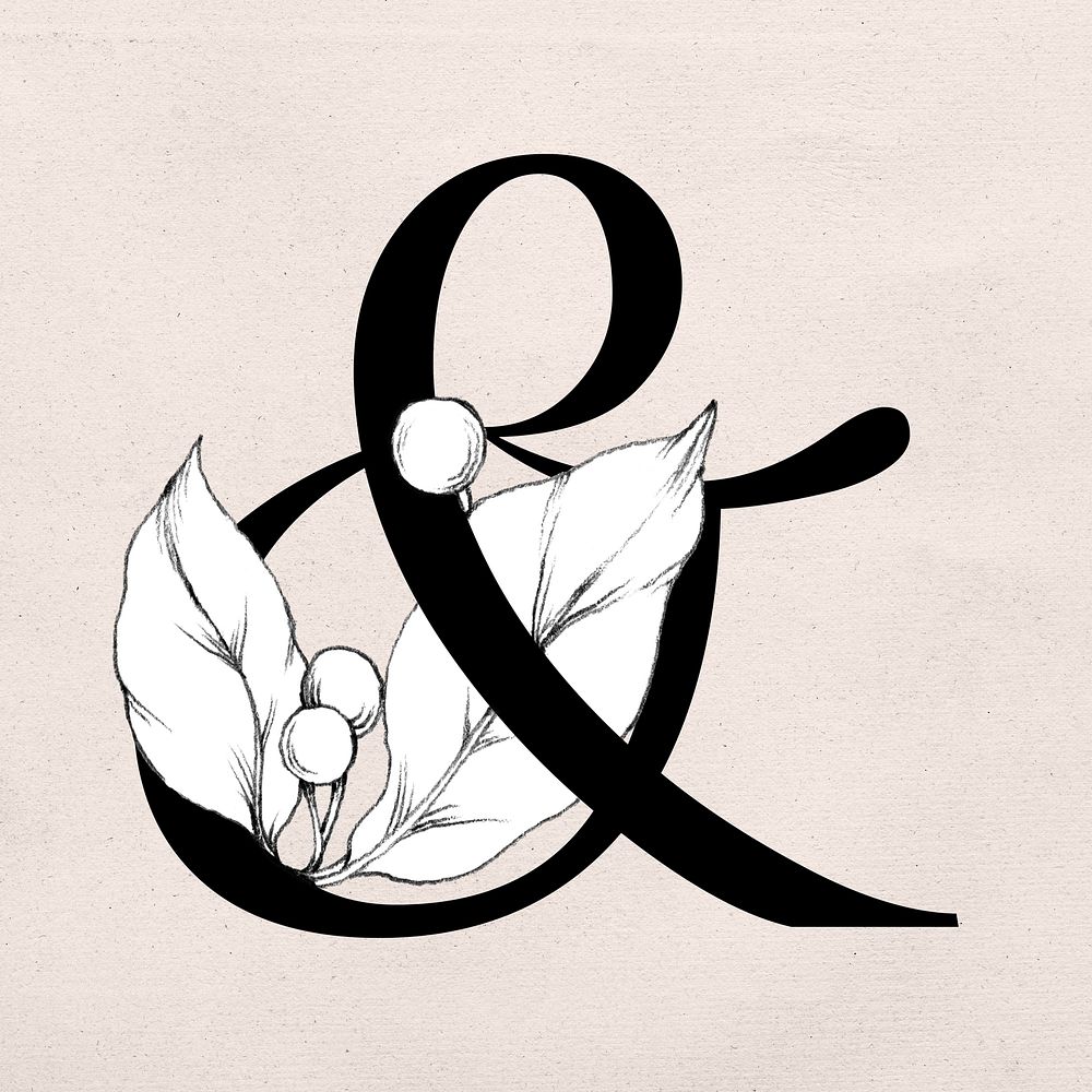 Ampersand symbol floral decorated typography