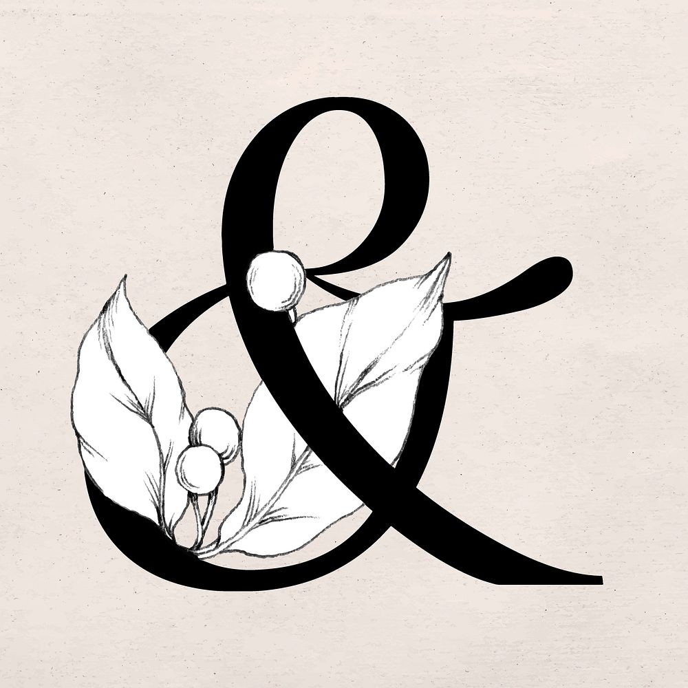 Vector ampersand sign floral vintage typography
