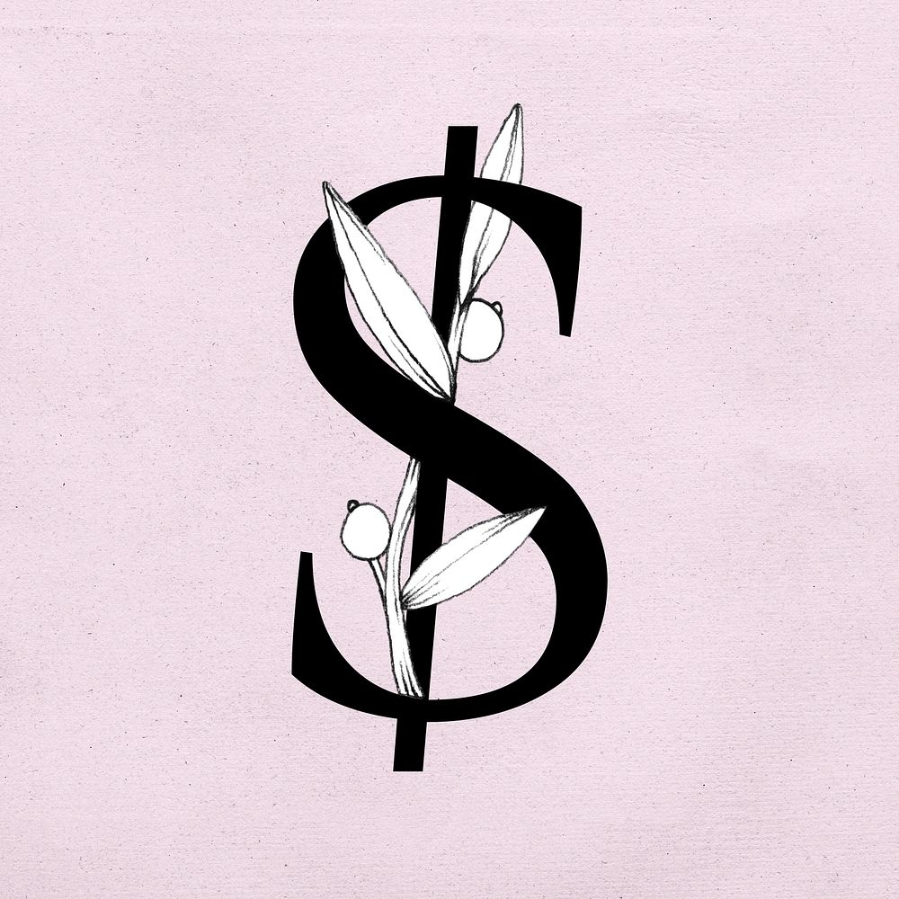 Dollar symbol botanical vintage typography