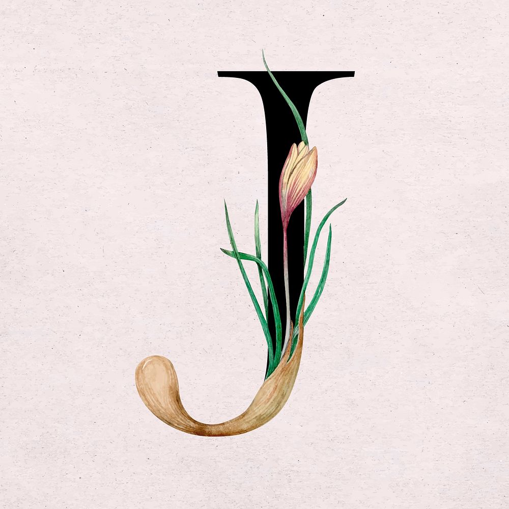 Floral j letter font vector romantic typography