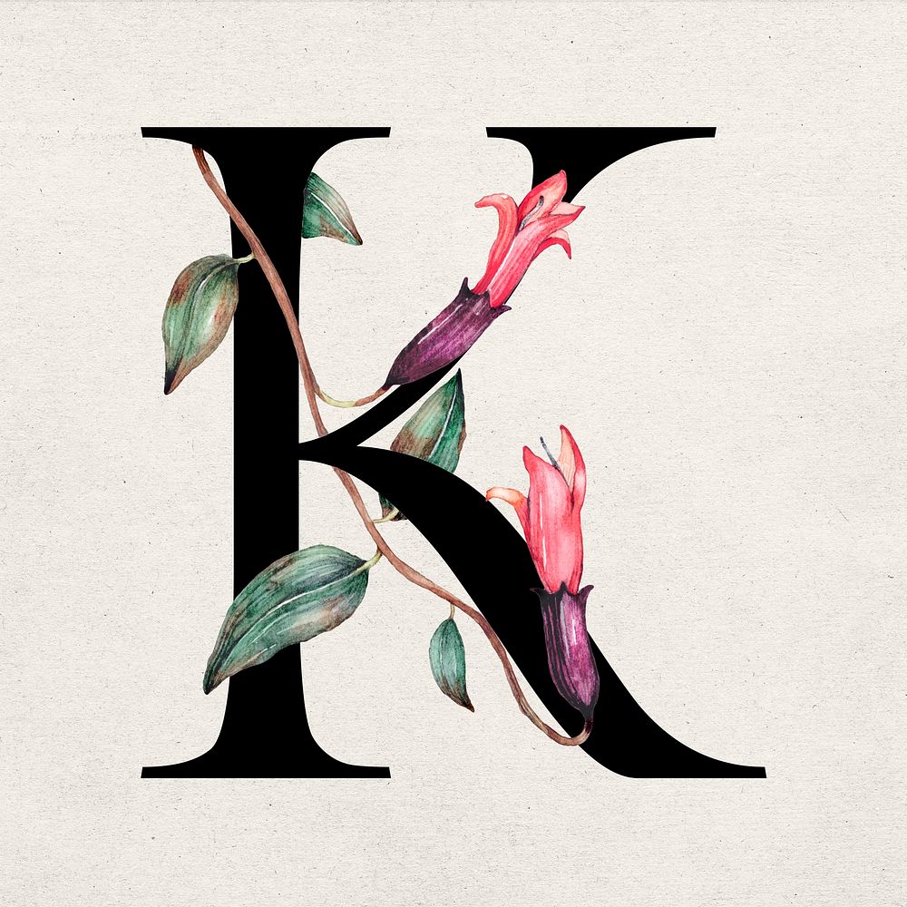 Font k vintage letter floral typography