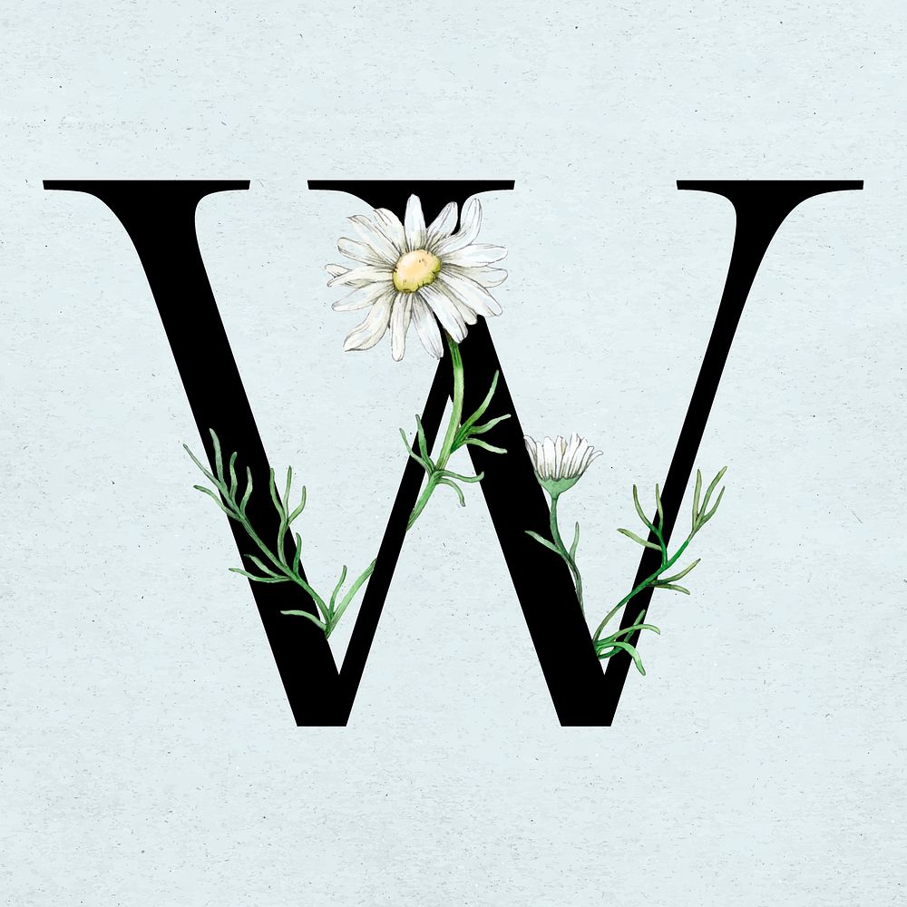 Floral w letter font vector romantic typography