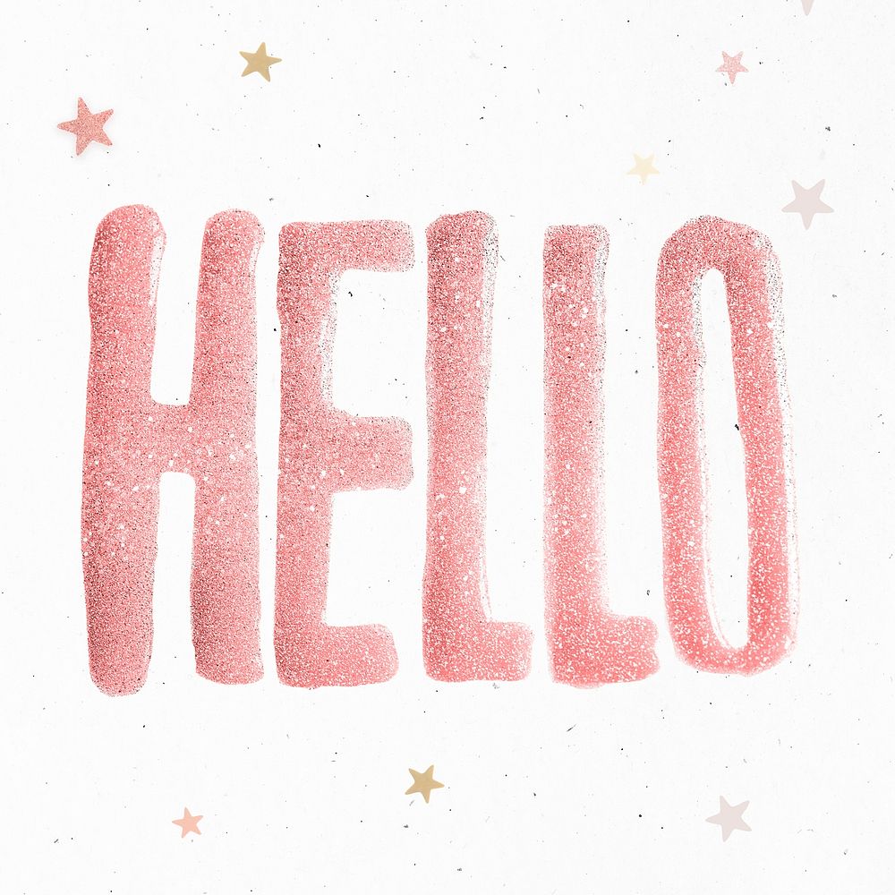 Sparkling glitter hello PSD text greeting typography script