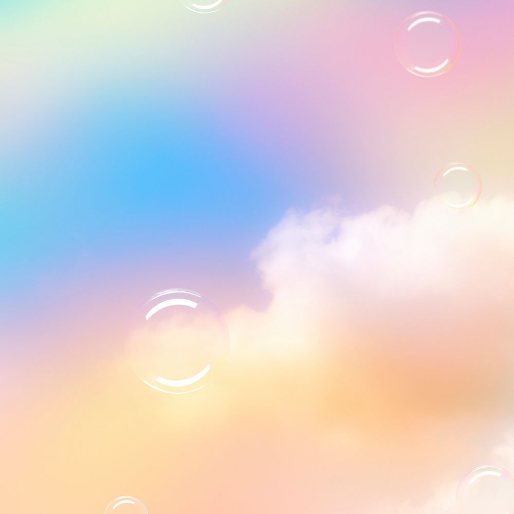 Pastel rainbow gradient background bubbles in the sky