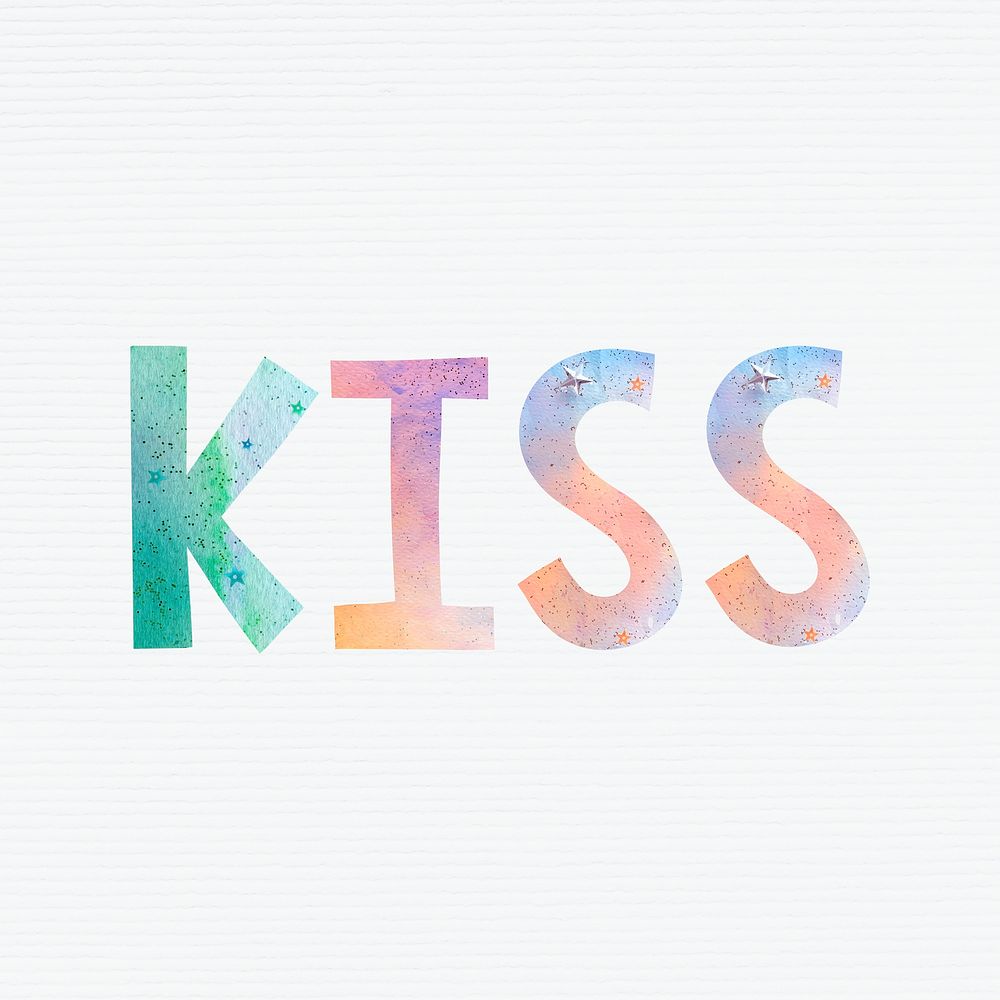 Colorful kiss word design typography 