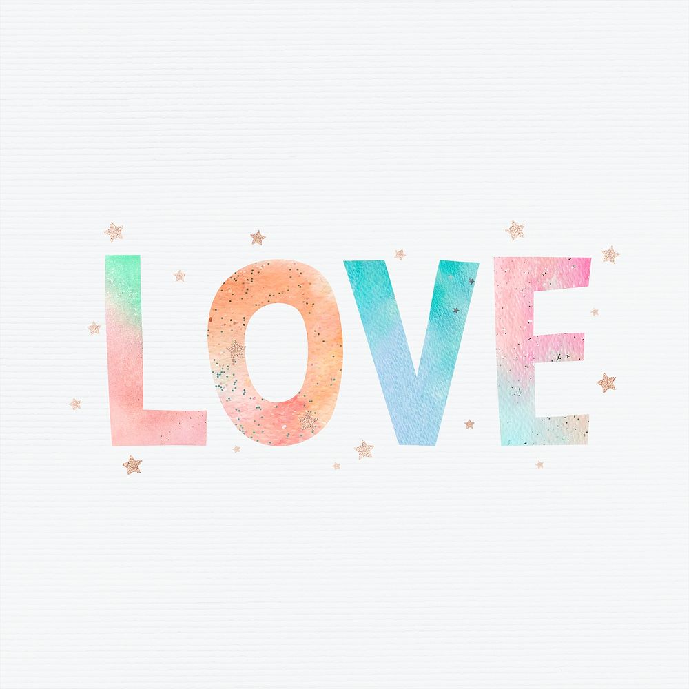 Pastel watercolor love word clipart