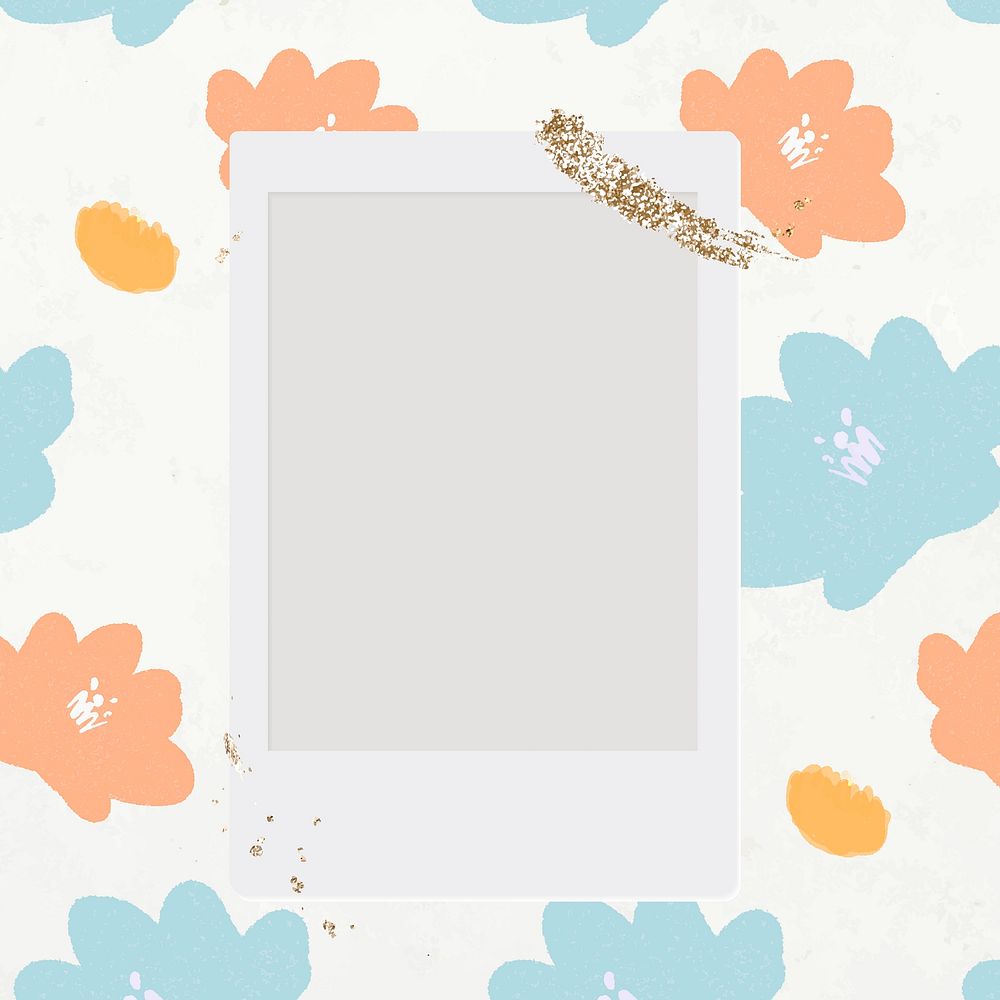 Instant camera frame flower doodle floral background