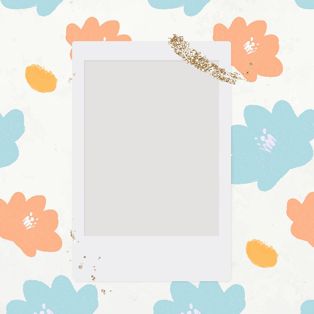 Instant camera frame vector flower doodle floral background