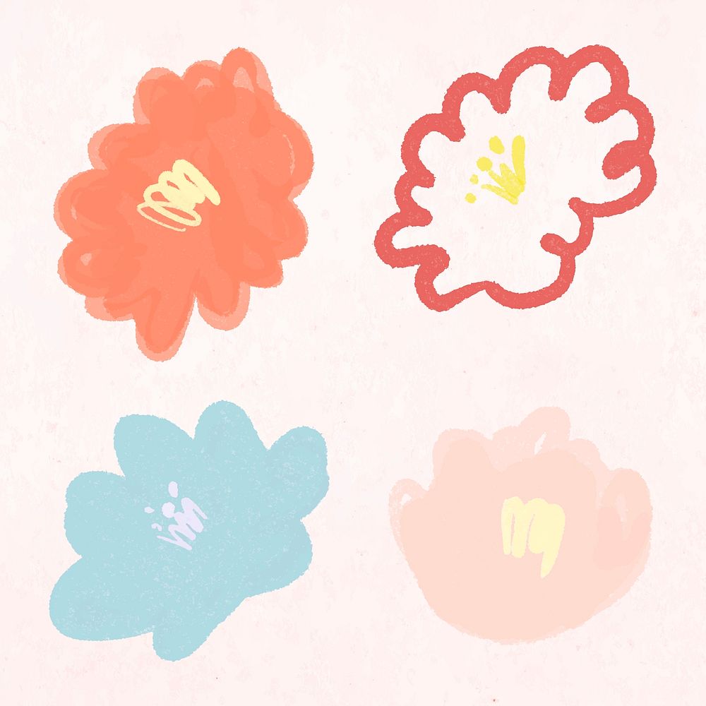Pastel blooming flower vector floral illustration set