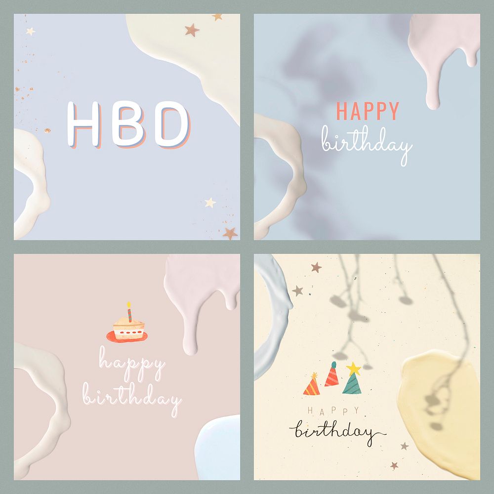 Happy birthday pastel template vector collection