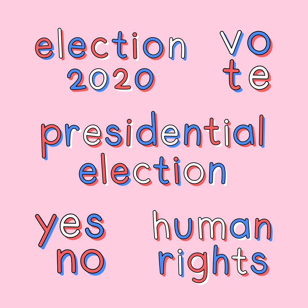 Election 2020 doodle words vector typography set