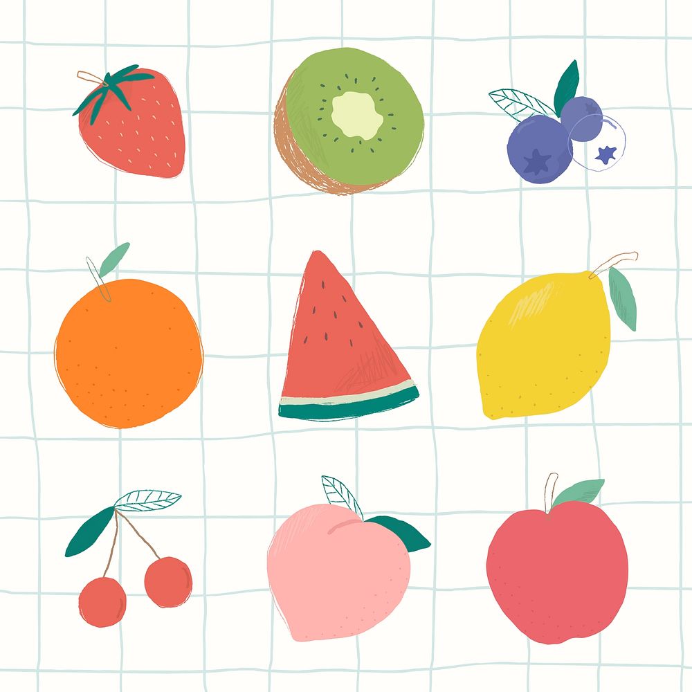 Psd mixed fruit pastel color set