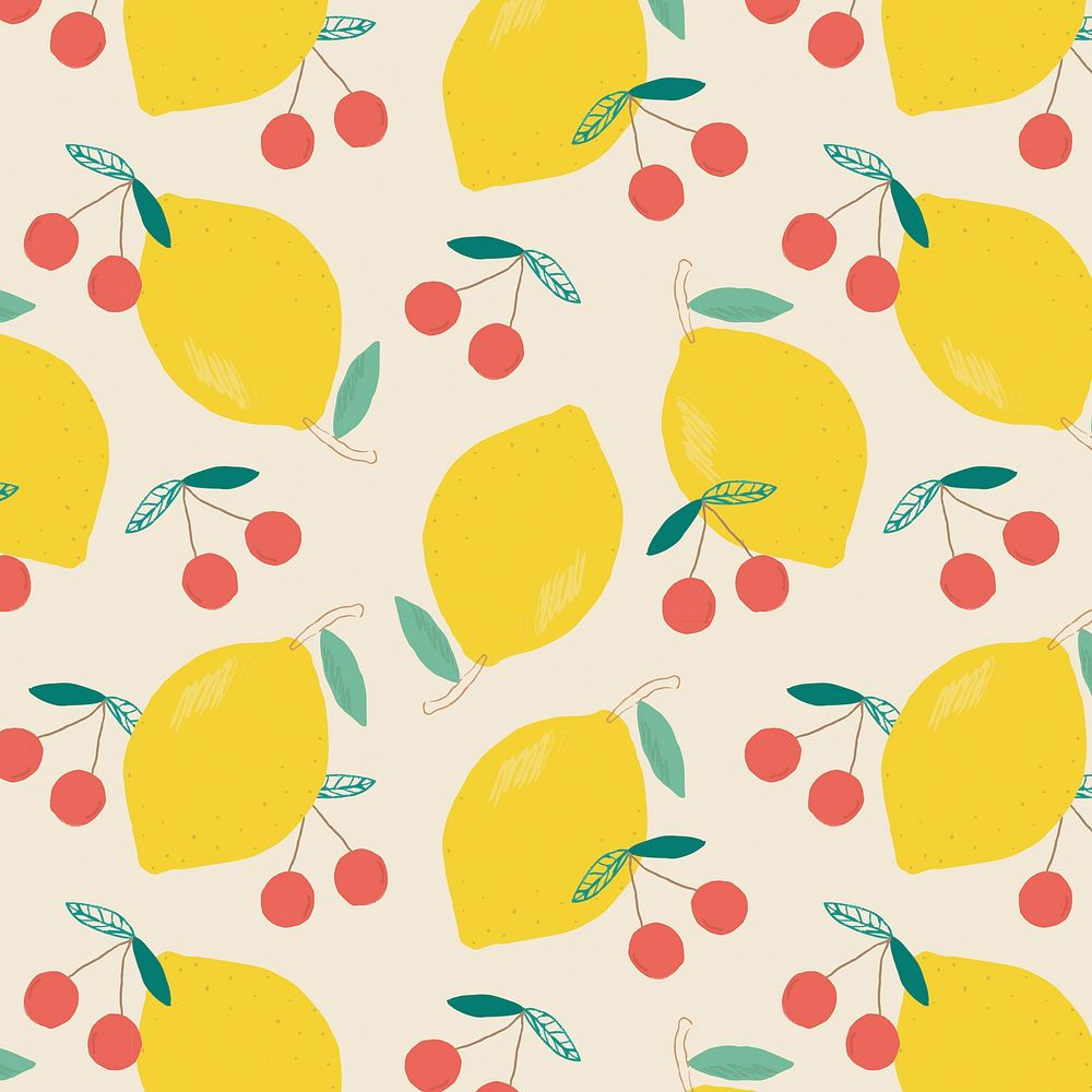 Seamless lemon cherry pattern pastel background