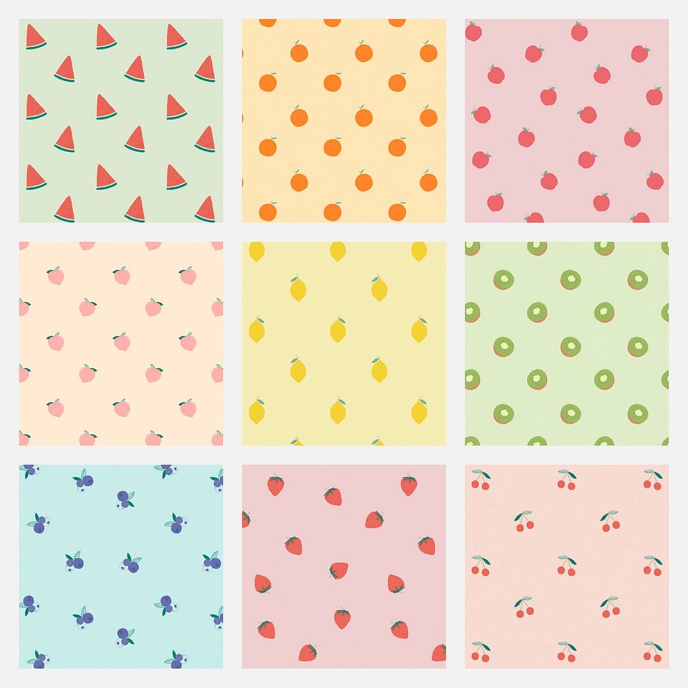 Fruit pattern pastel background set