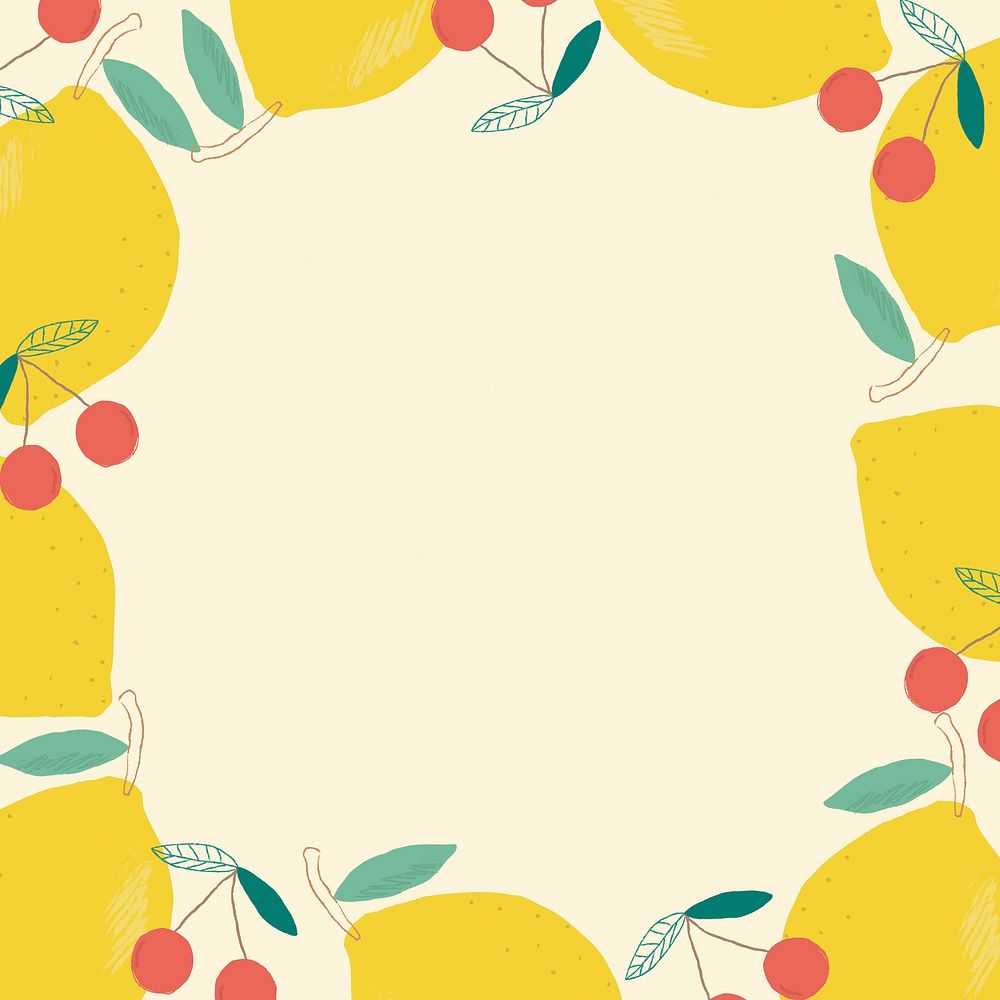 Vector lemon cherry border beige background frame