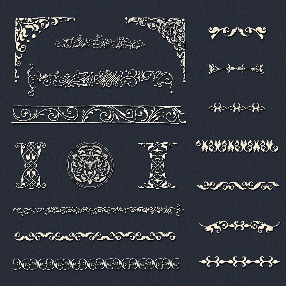 Vintage white divider ornamental set, remix from The Model Book of Calligraphy Joris Hoefnagel and Georg Bocskay