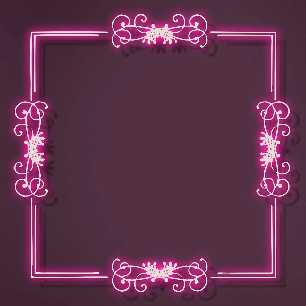 Pink neon filigree frame vector 