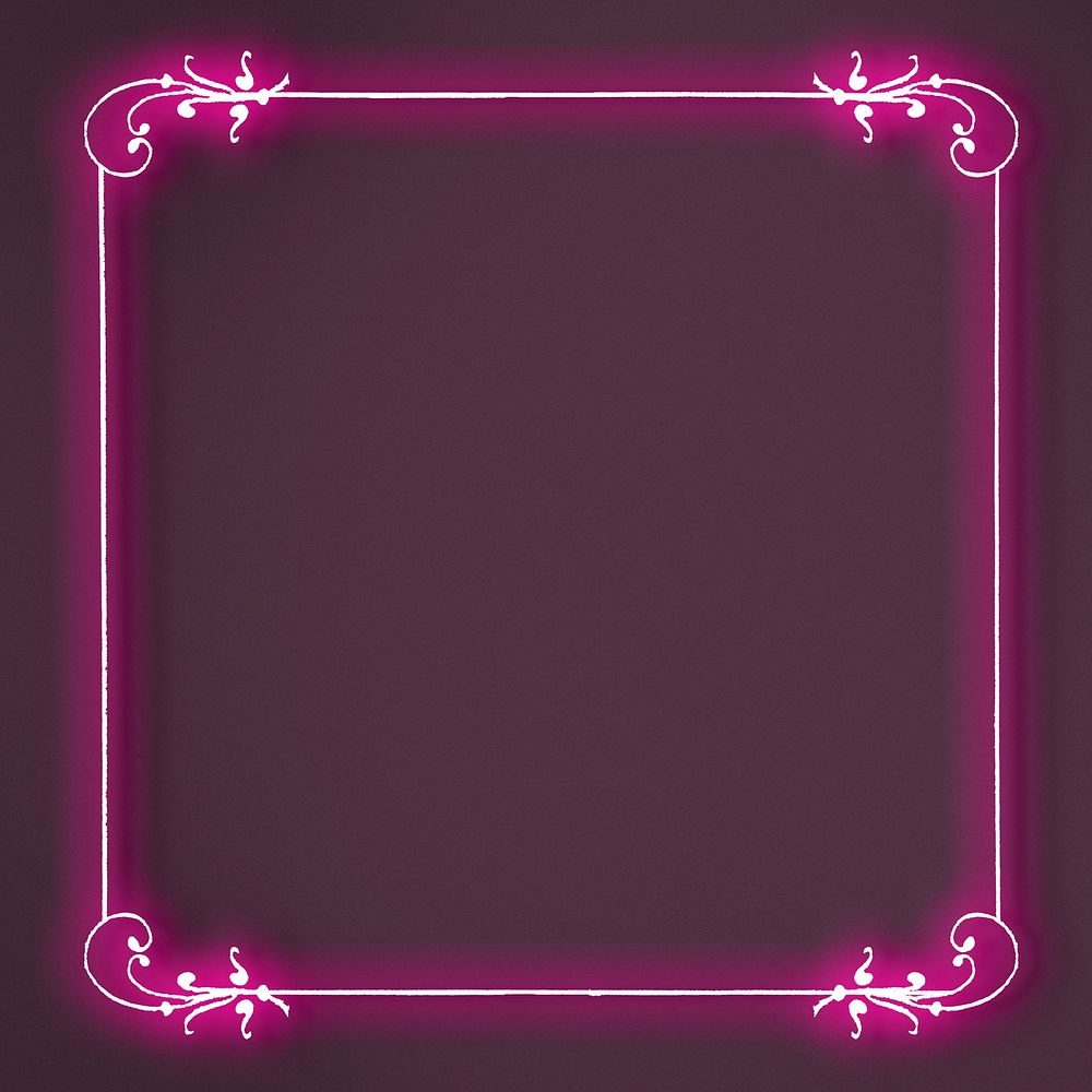 Neon pink filigree frame border psd 