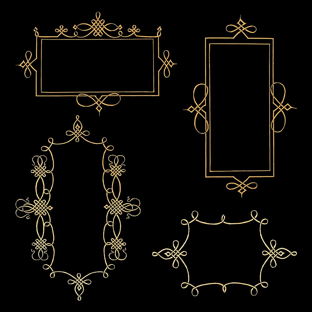 Gold filigree frame set vector, remix from The Model Book of Calligraphy Joris Hoefnagel and Georg Bocskay
